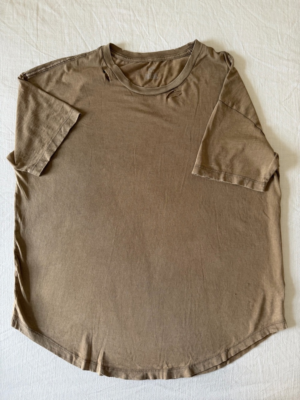 Aerie Distressed Oversized T-Shirt Brown Taupe